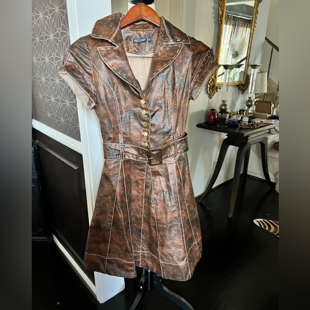Super Cute Brown Faux Leather Dress, size S. Great condition!